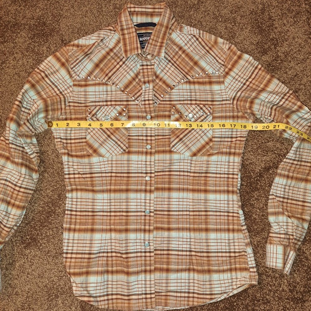 ROUGH STOCK~PANHANDLE SLIM~WOMEN'S PEARL SNAP~PLAID WESTERN SHIRT W/STUDS~M - Picture 4 of 13